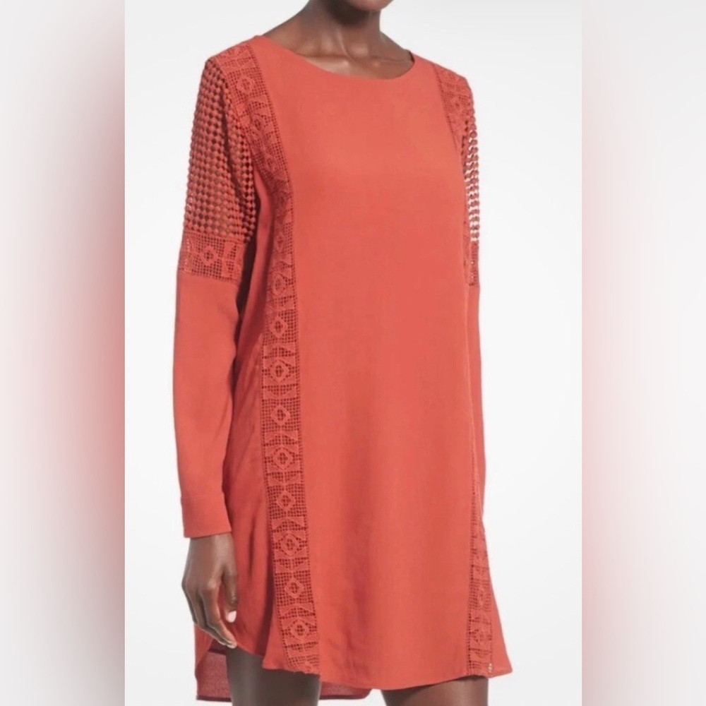 Rustyorange ASTR the Label long-sleeve shift dress crochet & embroidery large - Picture 3 of 7